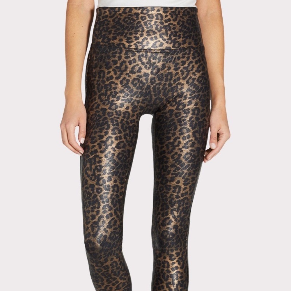 SPANX Faux Leather Leopard Print Leggings size large EUC